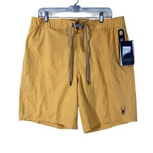 New Spyder Swim Trunks Board Shorts Pockets Mesh Liner Yellow Mens Size XL